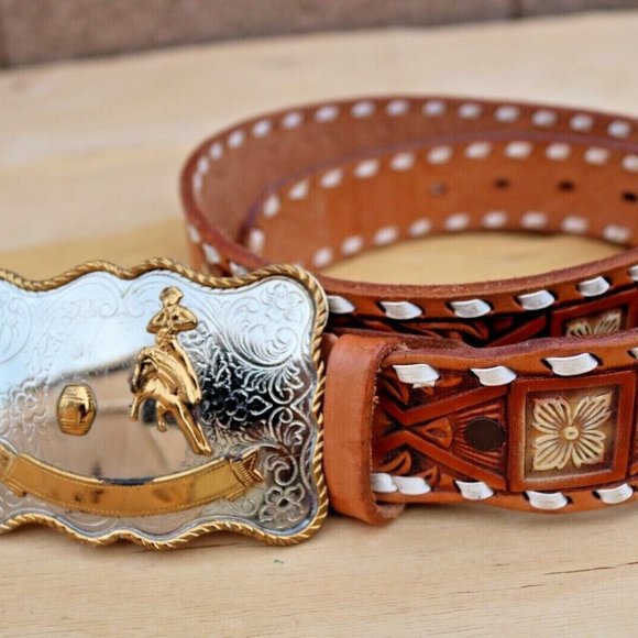 Accessories Vintage Tooled Leather Western Belt With Buckle Poshmark